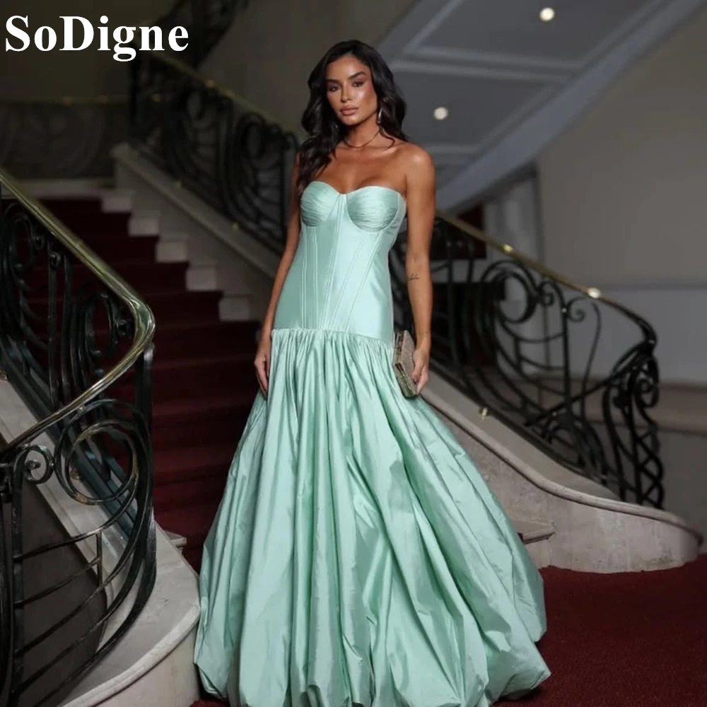 

SoDigne Elegant Mint Green Evening Dresses A-line Strapless Corset Top Pleated Satin Gala Party Dress Formal Prom Gown Customize