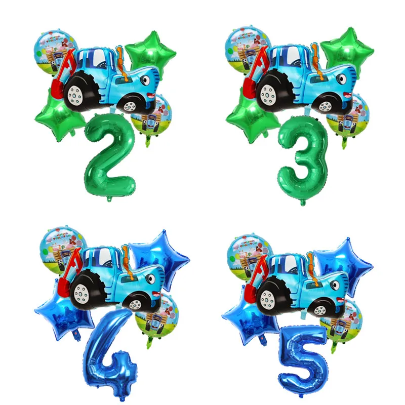 Farm Tractor Balloons 32inch bule Green Number Foil Balloons Excavator Ball Kid Birthday Party Decorations Baby Shower Supplies