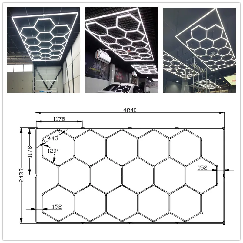 

Factory Direct Sell Hexagon Lighting Systems Garage Detailing Shops Ceiling Hexagonal Light for Car Detailing Workshop