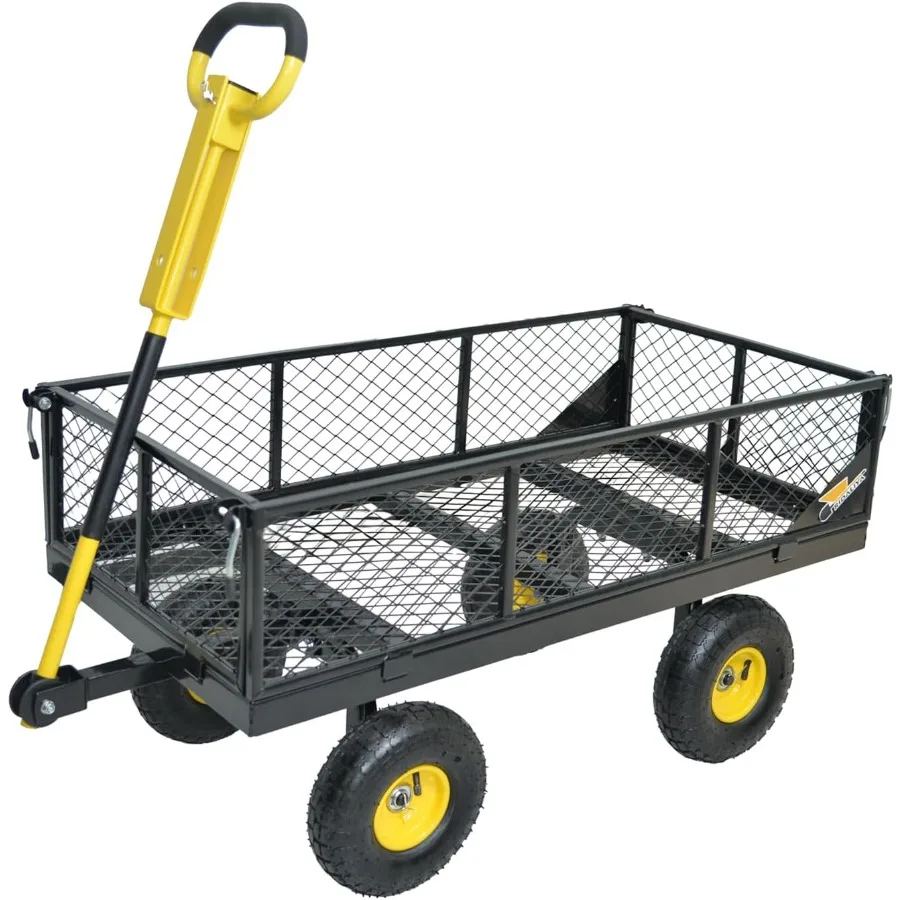 

950 lbs Steel Garden Cart Heavy Duty Yard Utility Wagon with 10 Pneumatic Tires Removable Mesh Sides and 180 Rotating AntiSlip