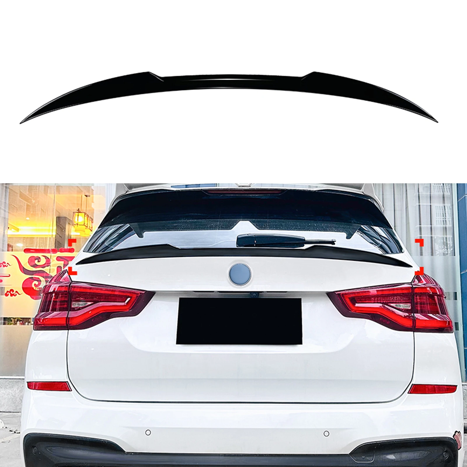 

Rear Center Spoiler Wing Lip For BMW X3 G01 LCI M Sport 2018-2025 Carbon Fiber Look/Gloss Black Tail Trunk Lid Middle Splitter