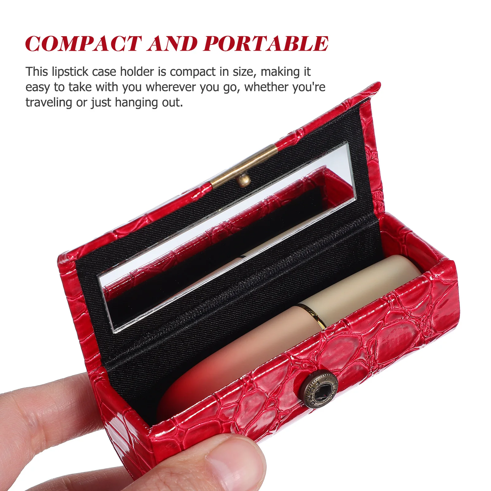 

Lipstick Case PU Red Single Stylish Compact Portable Storage Craftsmanship Lip Balm Gloss Travel Purse