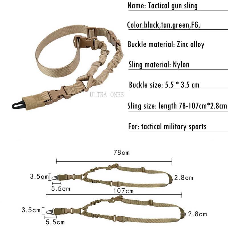 Tactical Single Point Gun Sling Shoulder Strap Rifle Rope Belt with Metal Buckle Shooting Hunting Accessories Gear