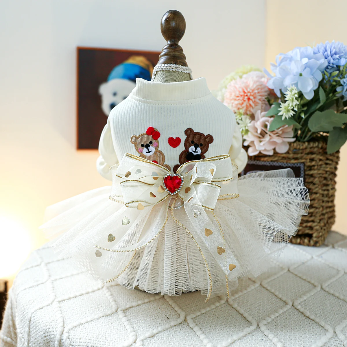 1PC Pet Clothing Spring and Autumn Wedding Bear Wedding Dress Princess Dress Suitable for Small and Medium sized Dogs