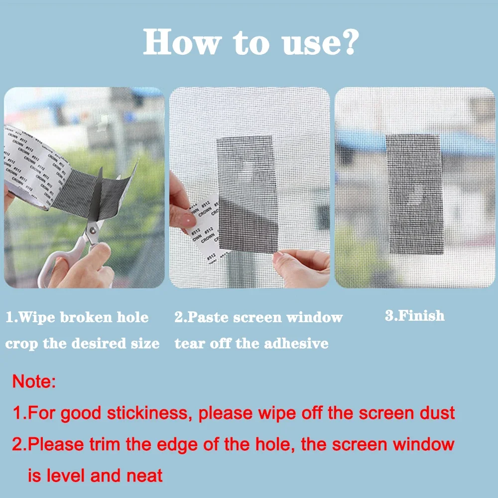 Net Mesh Repair Tape Self-adhesive Door Fix Patch Anti-Insect Mosquito Fly Mesh Broken Holes Repair Window Screen Repair Tape