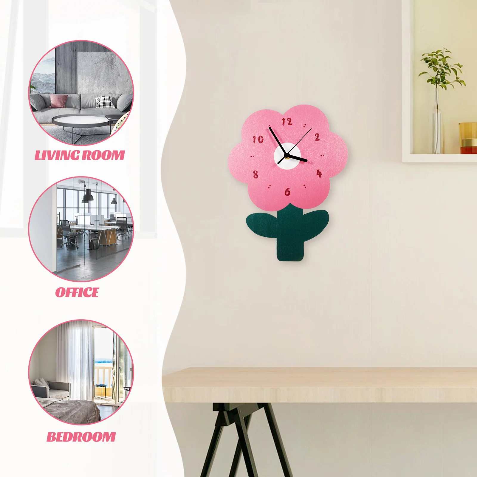 

Flower Wall Clock Silent Wood Decorative Non Ticking Living Room Bedroom Home Office Decoration Mute Floral Timepiece