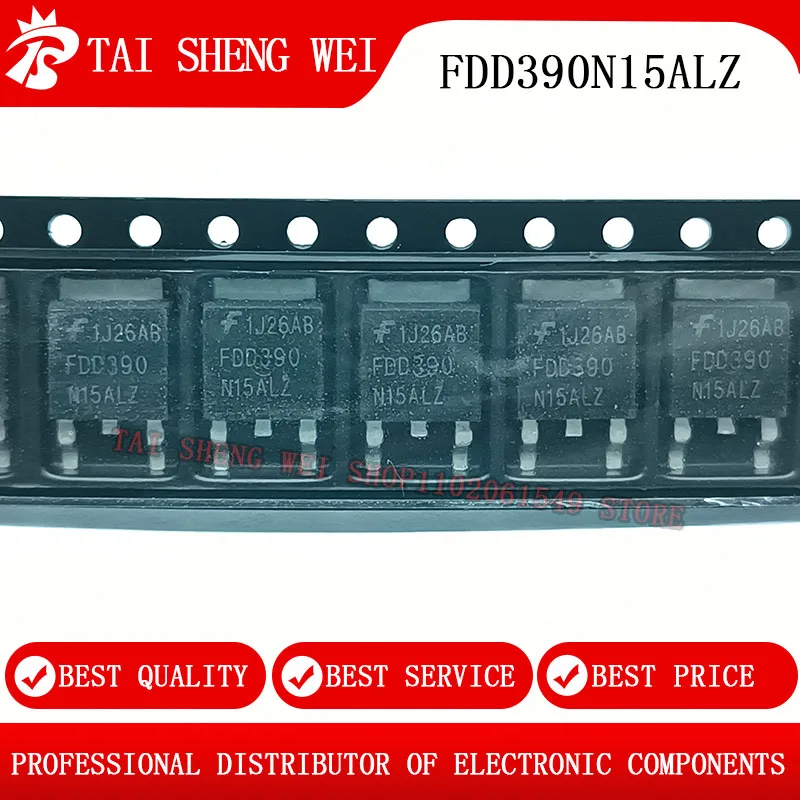 10pcs FDD390N15A FDD390 N15ALZ TO252 FDD390N15ALZ  390N15A TO-252  26A 150V  MOS field effect tube Chipset 100% New Original