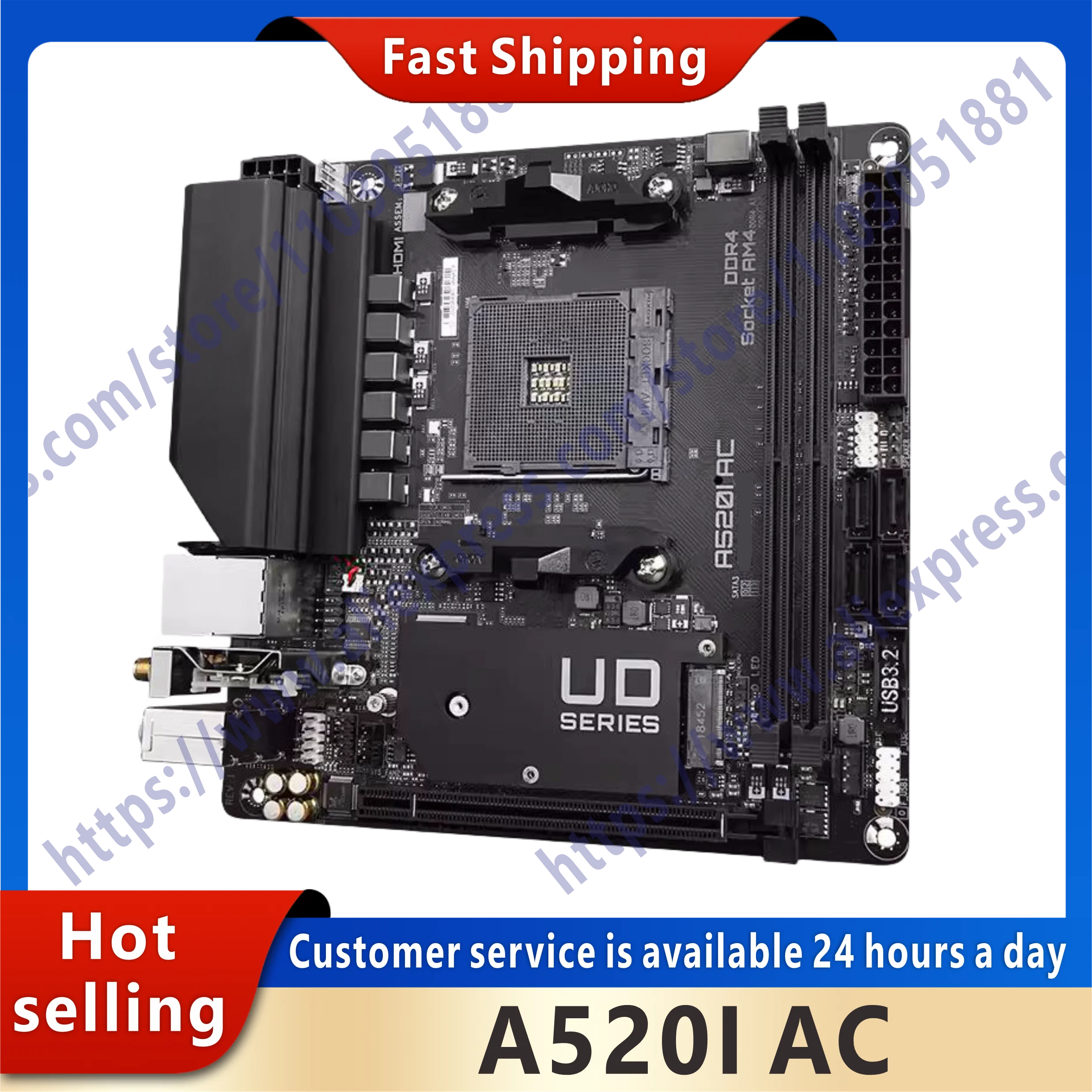 Used A520I AC A520 AM4 2xDDR4 DIMM 64 GB PCI-E3.0 SATA3 1xM.2 USB3.2 HDMI DP for Mini ITX motherboard