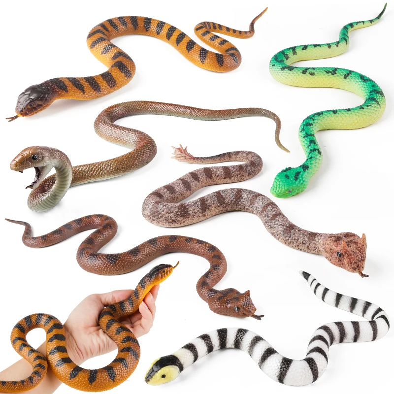 Oenux bosque serpientes salvajes animales TPR serpiente cascabel Python Cobra figuras de acción modelo realista educación niños juguete para regalo juguete de broma
