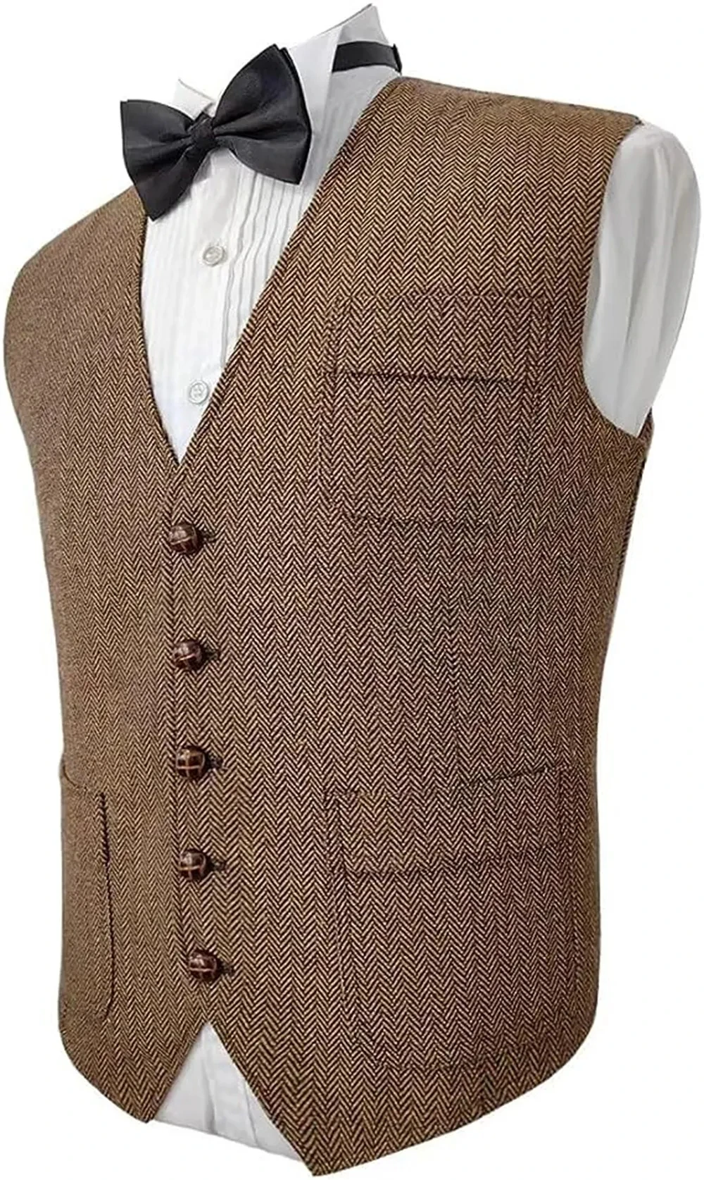 Men\'s Suit Vest V Neck Herringbone Tweed Business Waistcoat For Wedding Men Vests Groomman Clothing Jacket Victorian Steampunk