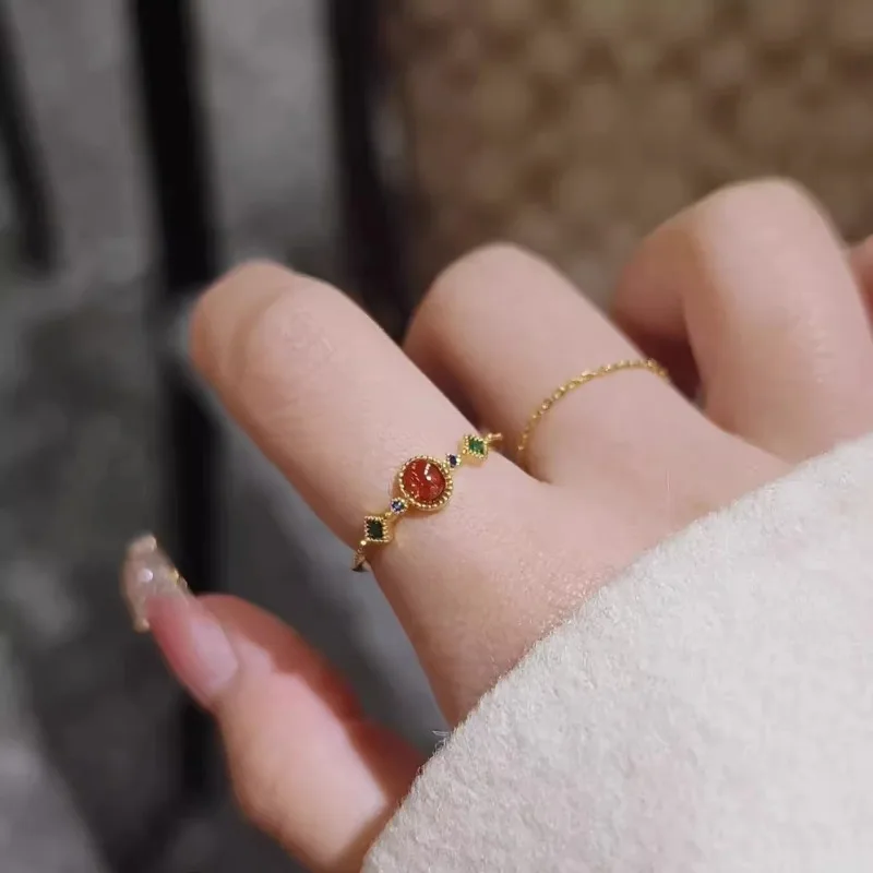 Xiaohongshu نفس الرجعية الخفيفة الفاخرة افتتاح هندسية حلقة جديدة النمط الصيني المتخصصة الأزياء الراقية المجوهرات