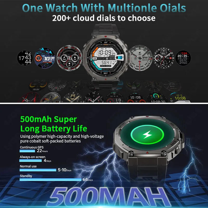 LIGE 5ATM impermeable 500mAh batería de doble banda GPS reloj inteligente 2025 nuevo altímetro brújula BT llamada deportes al aire libre Smartwatch hombres