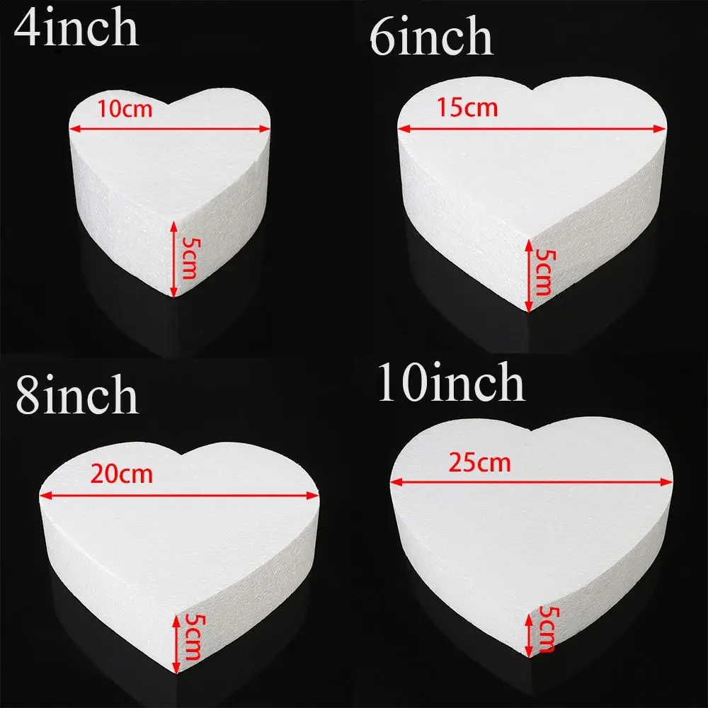 Heart Shape Cake Foam Mould Kitchen Accessories Sugarcraft Dummy Party DIY Practice Model Polystyrene Styrofoam 4/6/8/10 inch