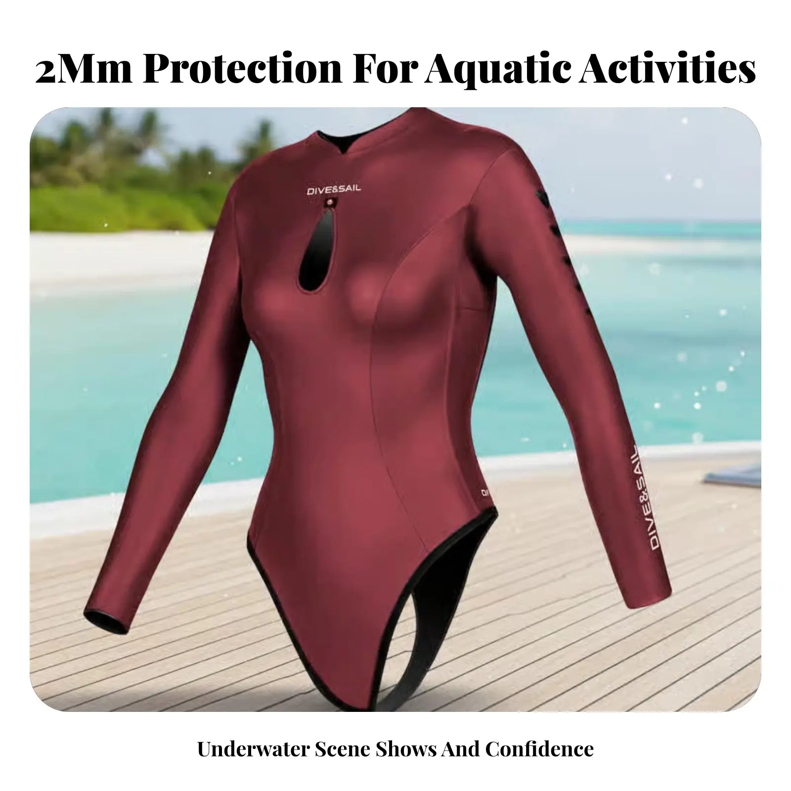 

Women's 2mm Wetsuit, Backless Bikini, Chest Cutout, High-Leg, One-Piece Swimsuit for Freediving, Water Sports