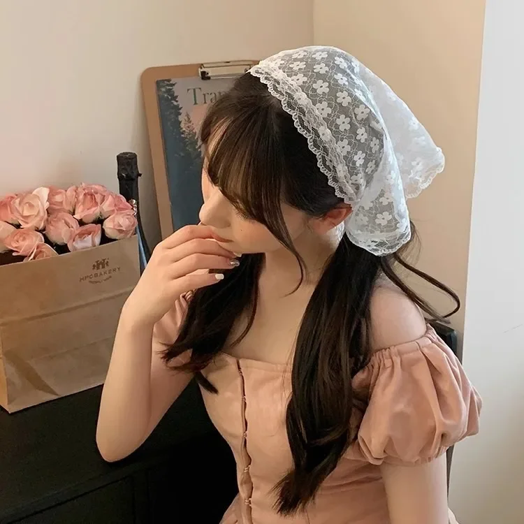 الحجاب للنساء الدانتيل المرأة وشاح الرأس الدانتيل هود الحجاب القطن الشعر وشاح أغطية الرأس مكان باندانا زهرة