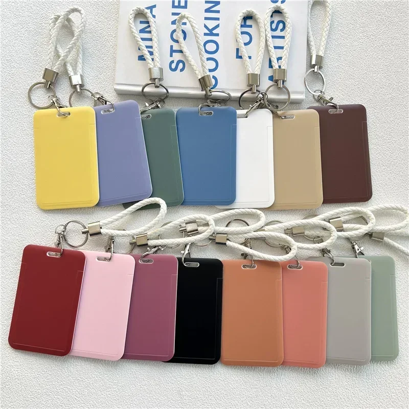 1pcs Keychain Student Card Holder Case Simplicity Solid Color Series Business Work Card for Women Kpop Idol Photocard Holder Bag