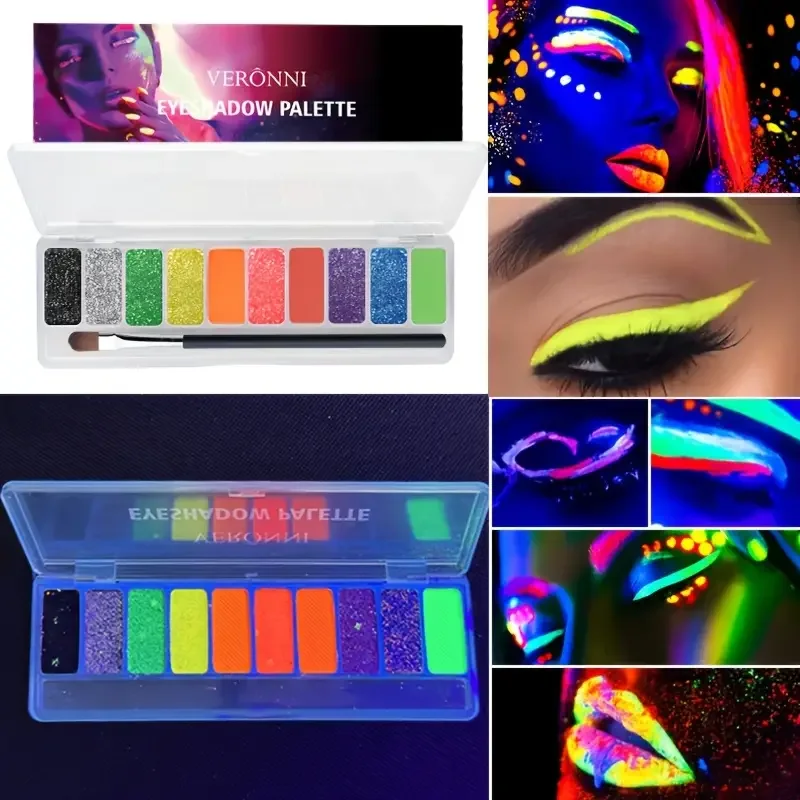10-Color Fluorescent Body Paint Set, Glow in the Dark, Non-Toxic, Oily Formulation for Carnival, Halloween and Party Makeup