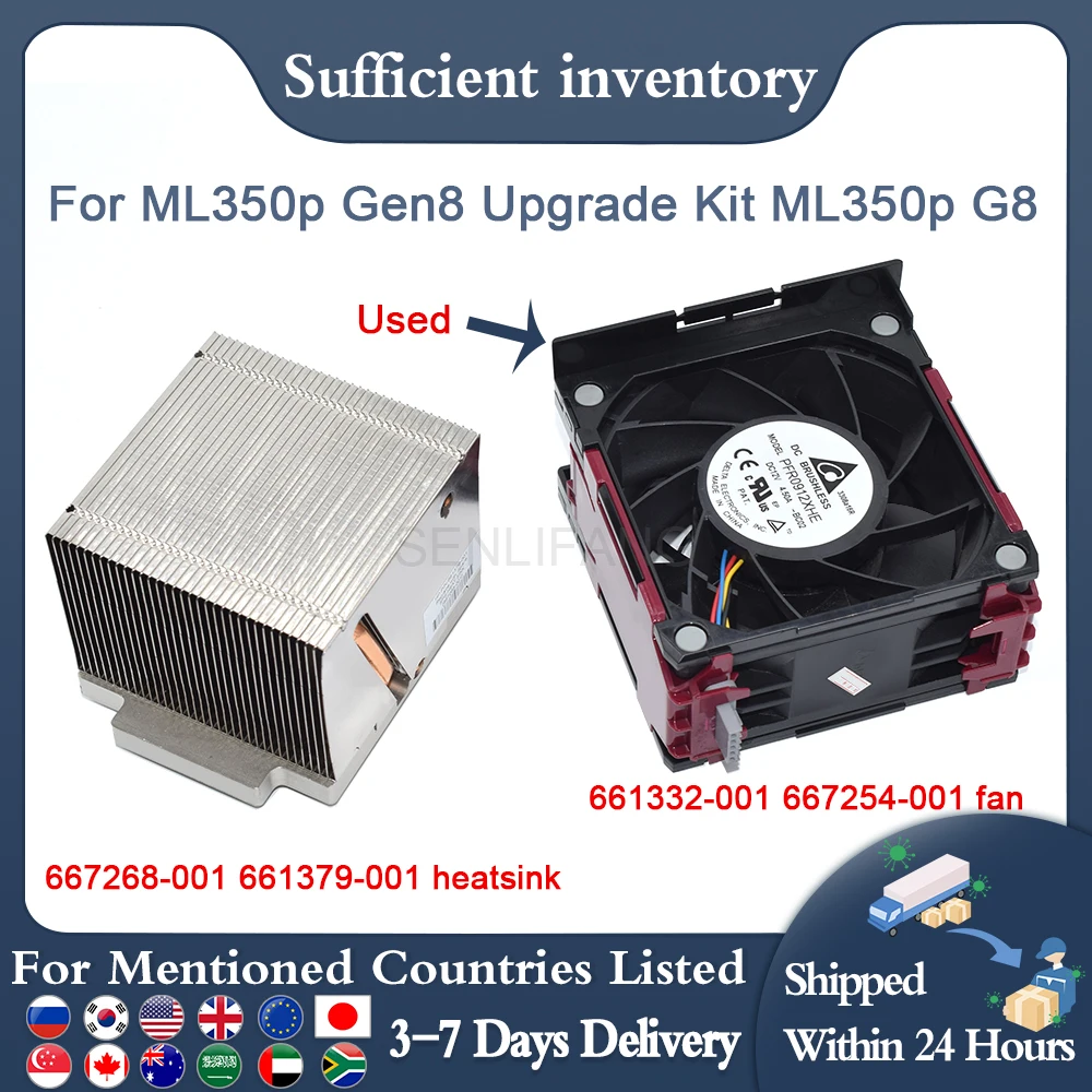 

For HP ML350P G8 Gen8 CPU Kit Processor Server Fan 661332-001 661332-002 667254-001 & Heatsink 667268-001 661379-001 Used