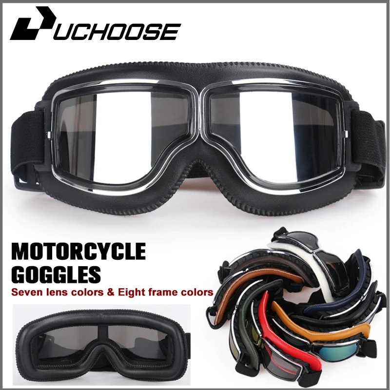 Windproof Motorcycle Helmet Glasses Leather Safety Protective Anti-glare Motocross Cross-country Steampunk Glass Various Styles