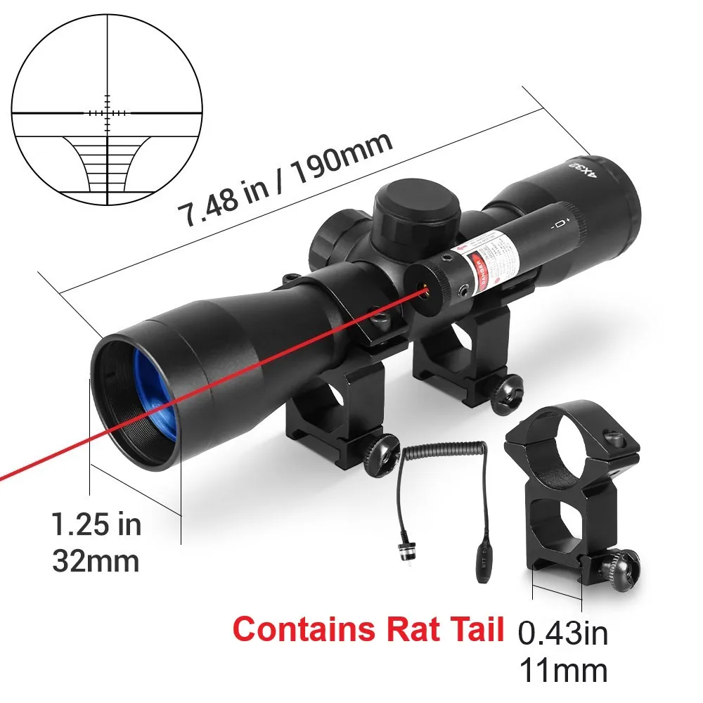 4X32 Compact Richtkijker Red Dot Optics Jachtkijker Richtkruis Richtkijker met Rode Laser Sight 11/20mm Rail Ring Mounts Luchtgeweer