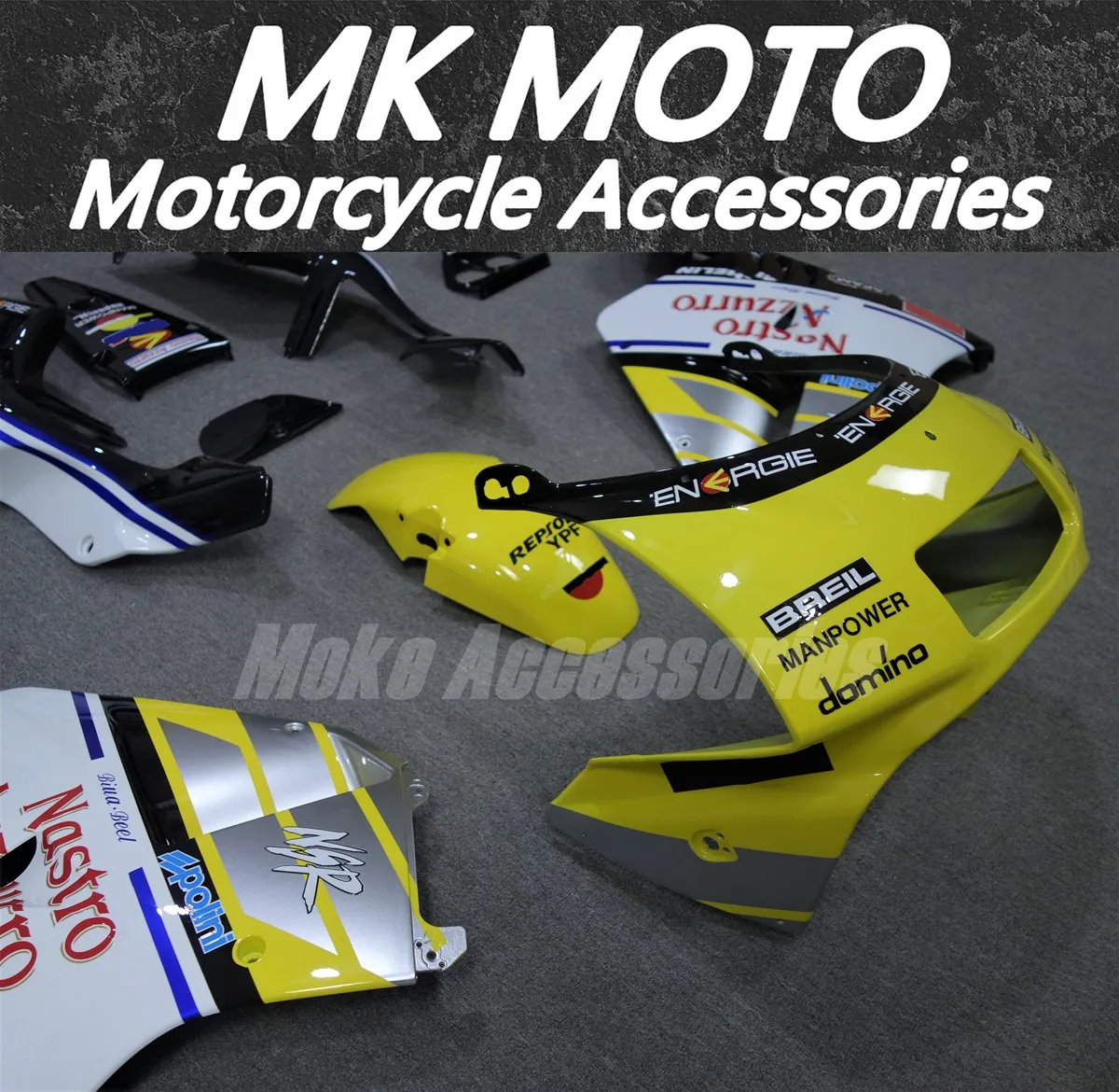 مجموعة انسيابية للدراجات النارية من Moke Moto مناسبة لـ NSR250 PGM3 P3 MC21 مجموعة هيكل السيارة عالية الجودة حقن ABS أبيض أصفر أسود
