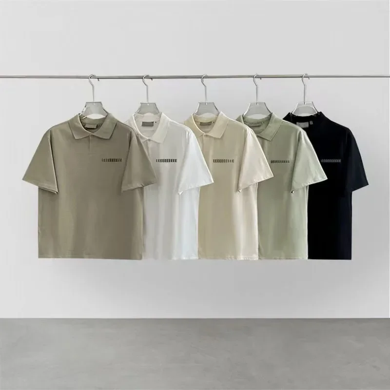 

Trend Men's Polo Shirt Classic Chest Two Rows Reflective Letter T-shirt Fashion Couple High Street Cotton Lapel Short Sleeved