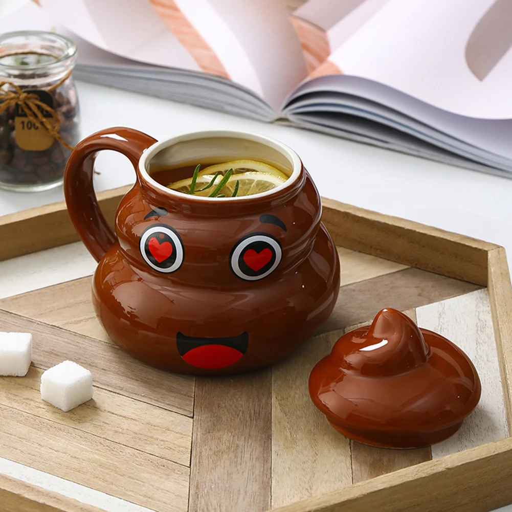 Tea Coffee Cup Multifunctional  Naughty Prank Poop Ceramics Mug with Spoon Multi-Purpose Water Drinking Cup for Women Men