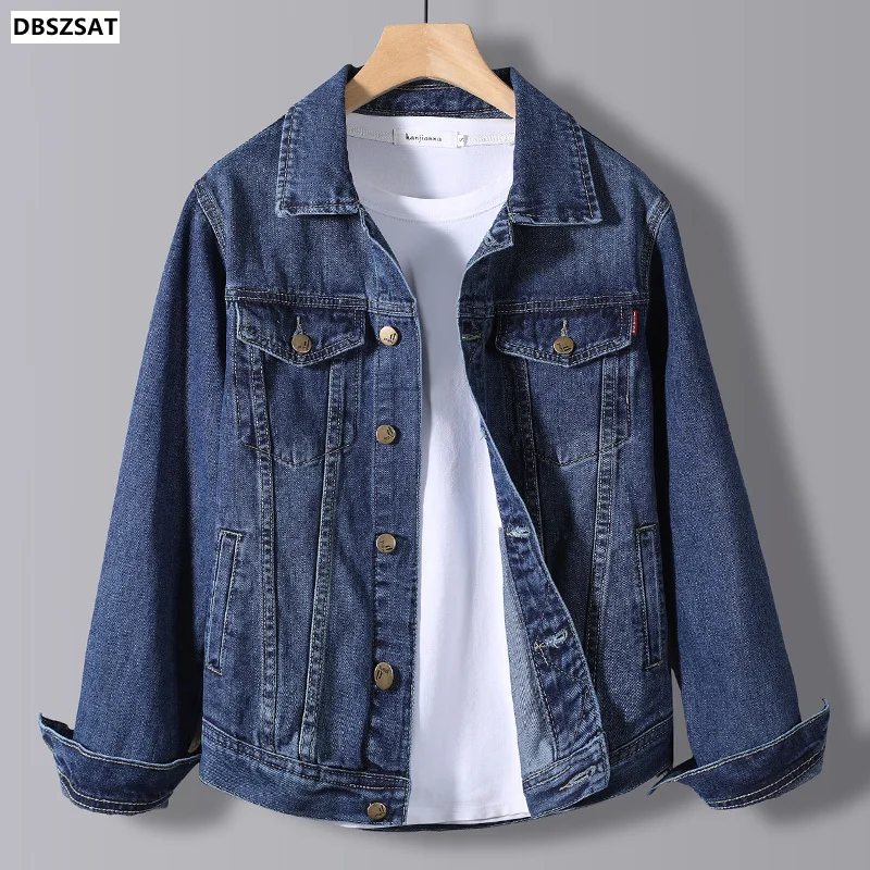 

New 2023 Cotton Denim Jacket Men Casual Solid Color Lapel Single Breasted Jeans Jacket Men Autumn Slim Fit Quality Mens Jackets