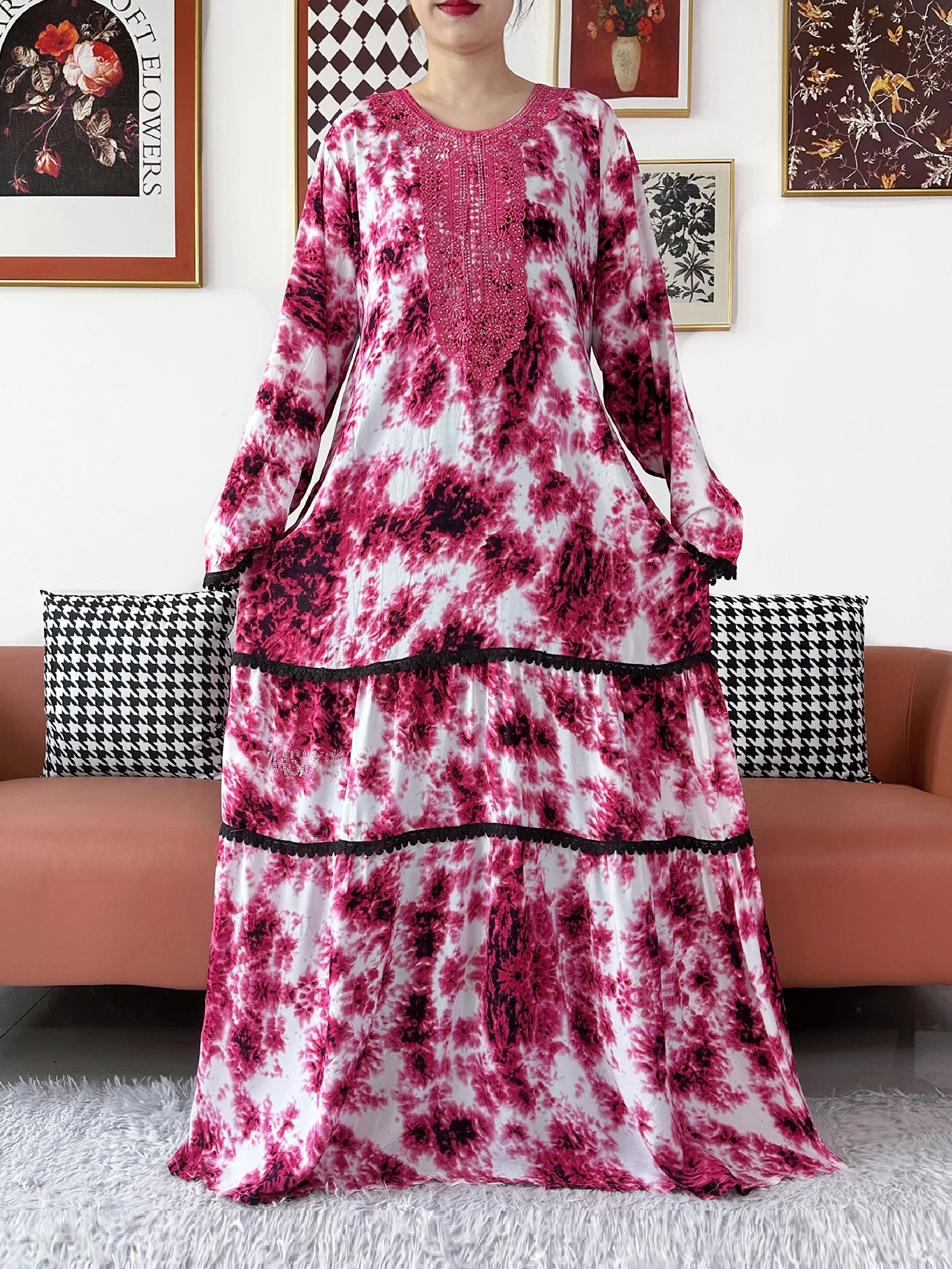Nuevo Vestido Abaya de Algodón Teñido Anudado Elegante para Mujer Kashkha de Alta Calidad, Vestido Largo Holgado Boho Casual de Moda Africana con Mangas Largas