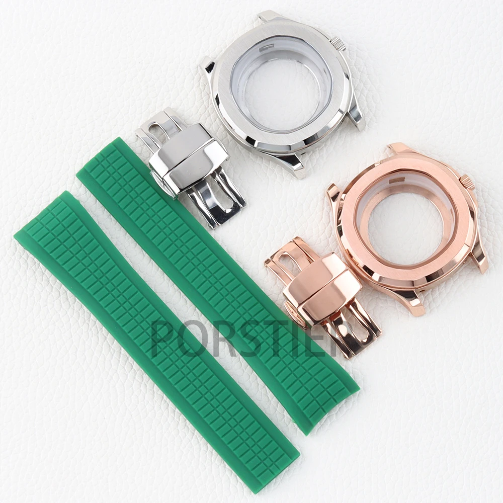 

42mm Silver/Rose Gold NH35 Watch Case Solid 316L Stainless Steel for Aquanaut NH35 NH36 NH38 Movement 31.5mm Dial Rubber Strap