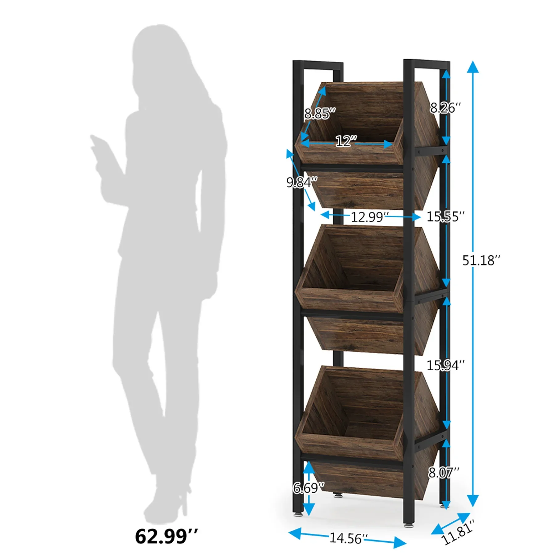 Tribesigns Wine Rack Freestanding Floor, 3 Tier Wooden Wine Storage Stand, Wobble-Free Wine Holder Display Shelf