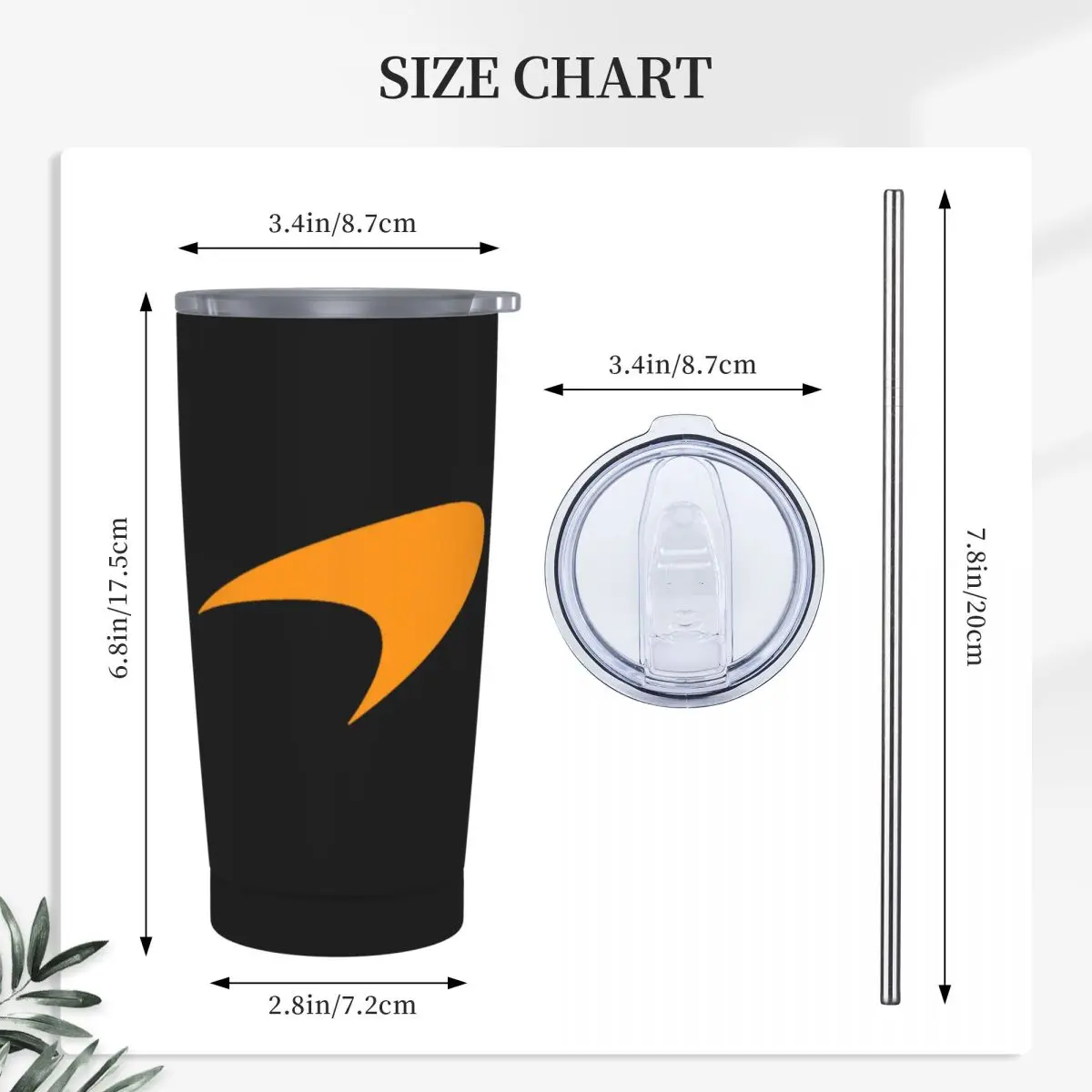 McLaren Papaya Logo Stainless Steel Tumbler Vacuum Insulated Mug Thermal Cold Cup Straws With Lid 20oz