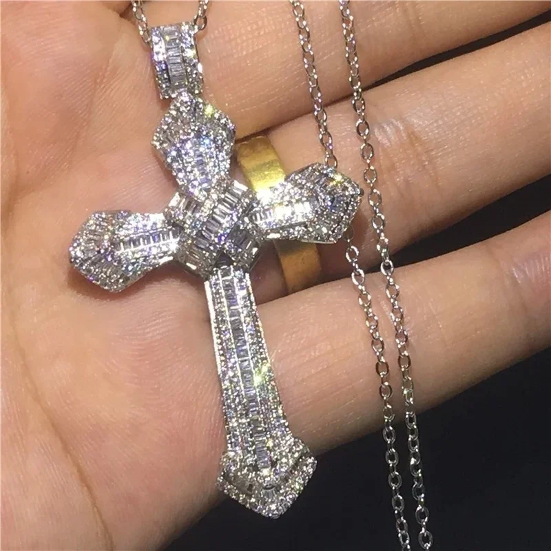 Exquisite Shining Crystal Cross Necklace Pendant Lucky Charming Fashion Jewelry Gift Unisex