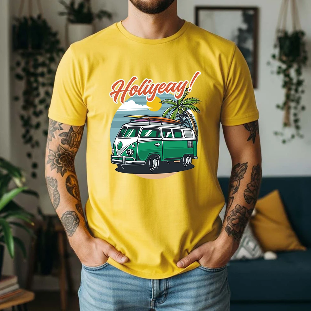 New Summer 100% Pure Cotton T-Shirt Retro VW Bus Beach Surf Graphic Street Cool Casual Tee Breathable Short Sleeve view 4