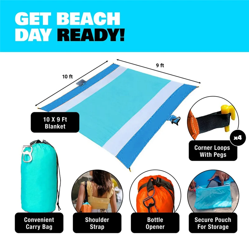 

2525+ Sand Travel Beach Blanket with Pocket - 84inch X 108inch Beach Mat with Ground Stakes Portable Blanket for Hiking,Picnic