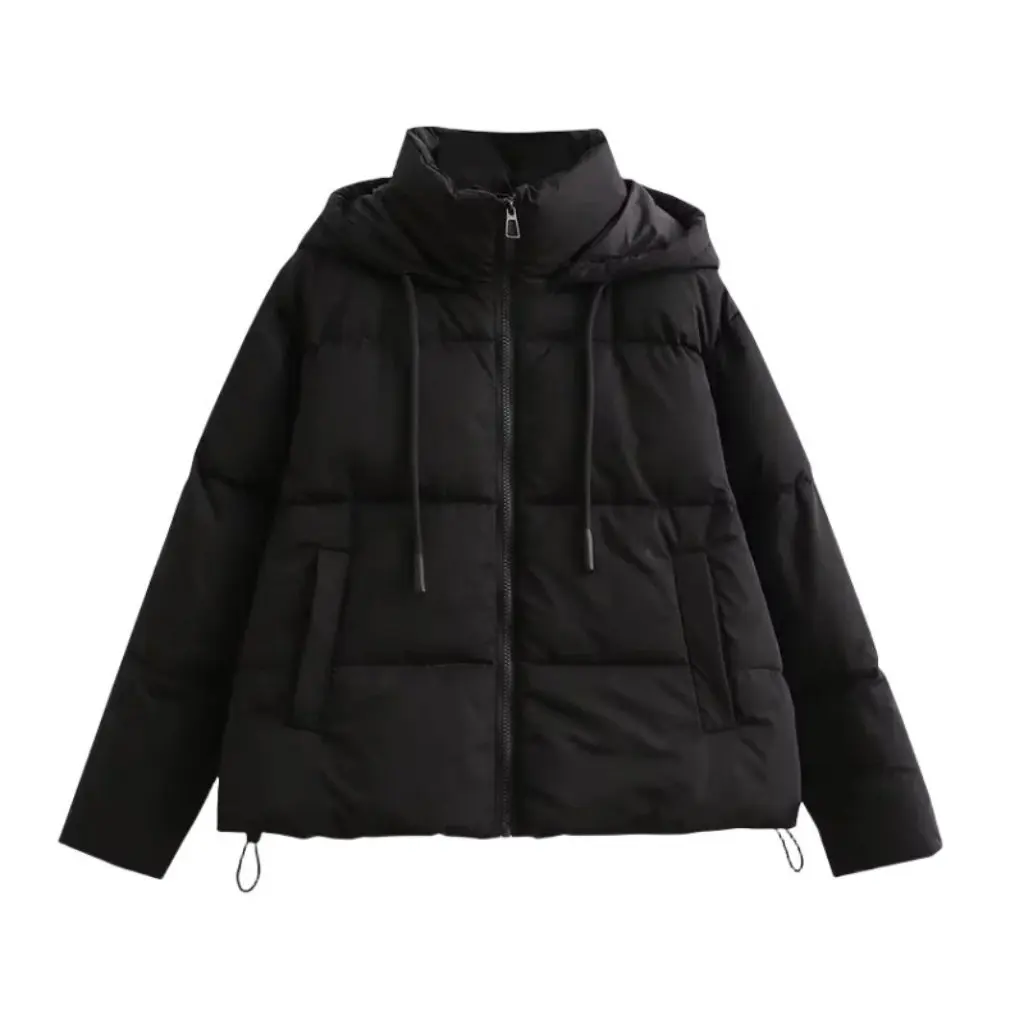 

Women's Hooded Cotton-Padded Jacket European American Style Solid Color Warm Short Coat Autumn Winter Fashion by Joker