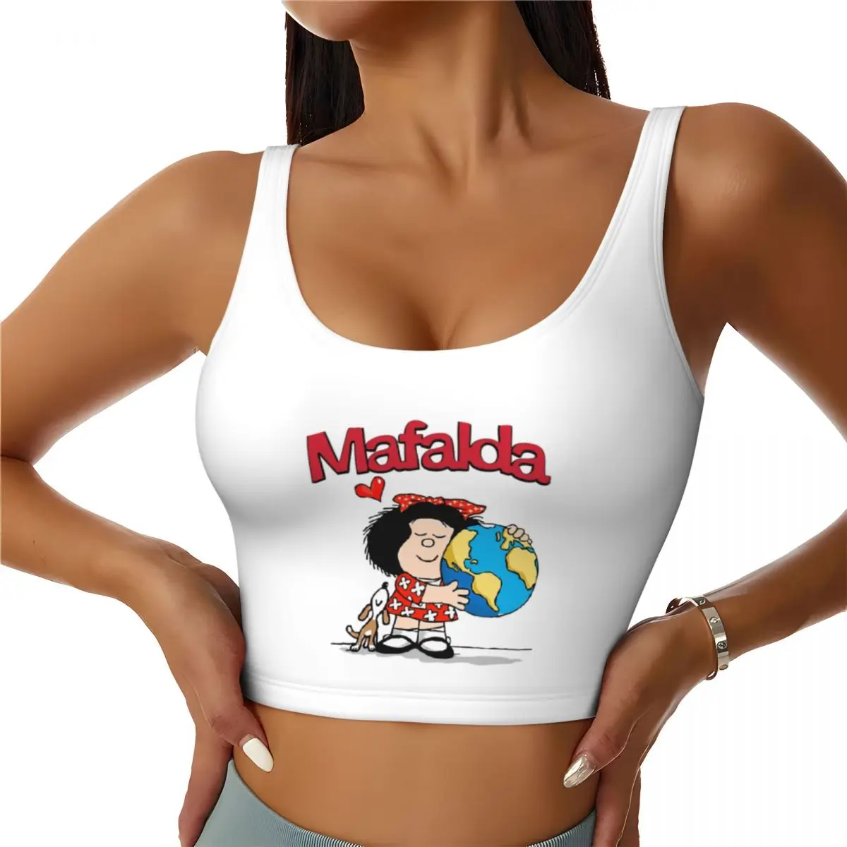 

Custom Mafalda World And Her Puppy High Impact Sports Bras Women's Quino Comic Cartoon Seamless Workout Yoga Crop Tank Tops