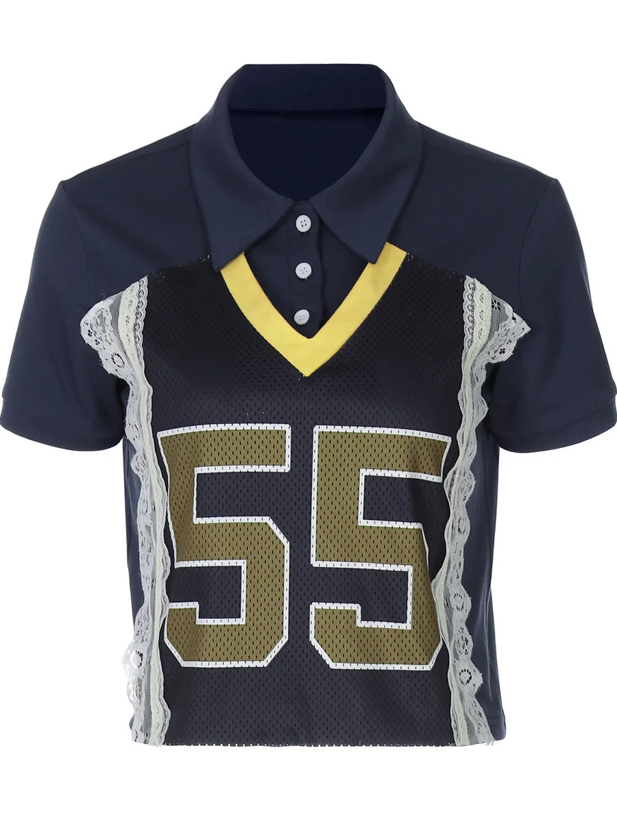 

American Retro Spicy Girl Color Blo Sport Loose ort Sve T-irt Women's Knitted Thiened Polyester Autumn Top