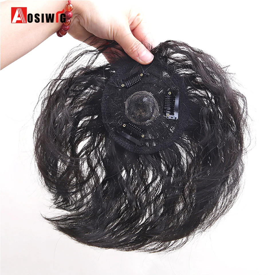 AOSI Synthetic Short Corn Wave Hair Topper With Bangs Invisible 3D Hair Toupee For Women Water Wave Clip In Hair Extensions