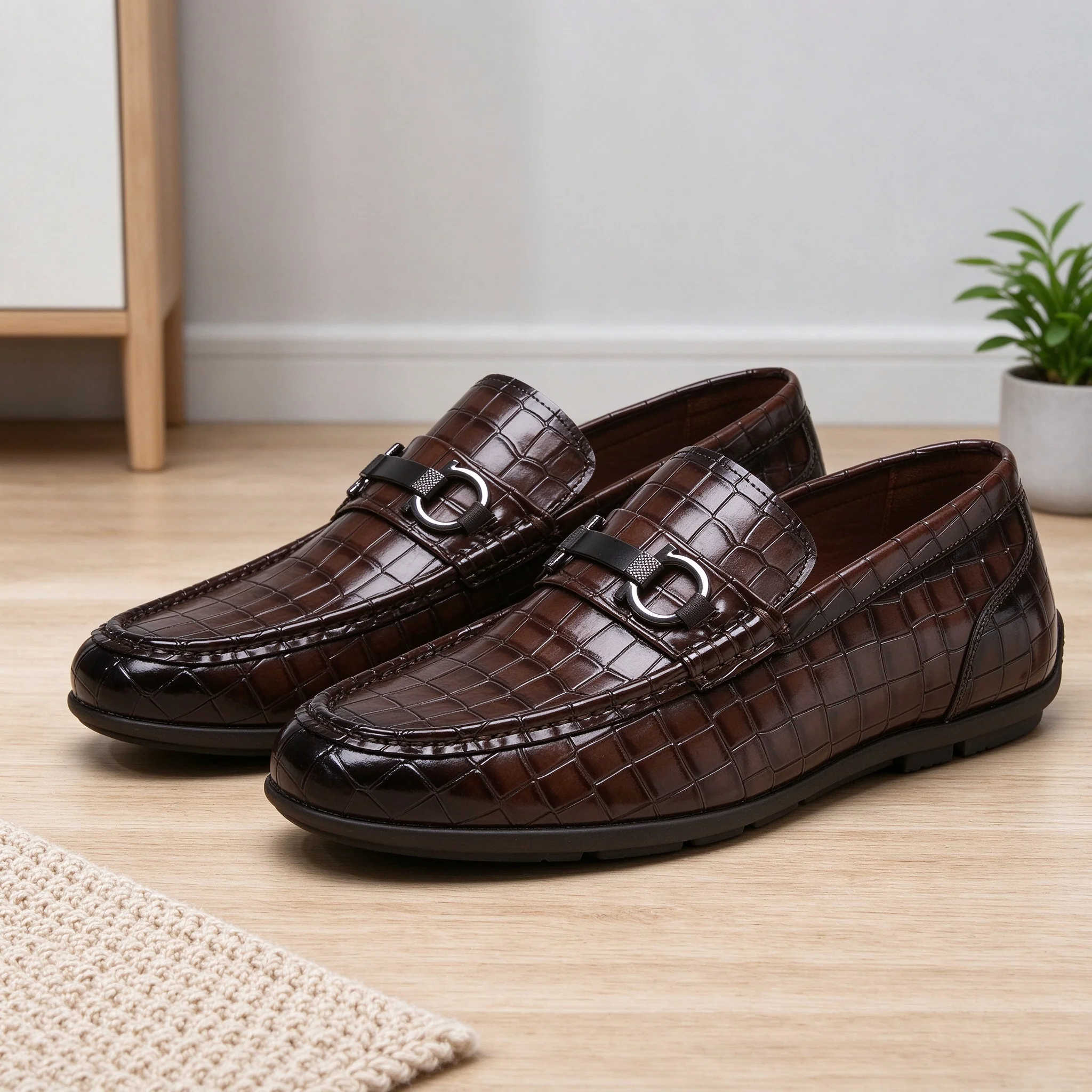 Desai Men's Loafers Crocodile Print Faux Leather Horsebit Slip On Casual Shoes Comfortable Lightweight Moccasins Autumn Winter