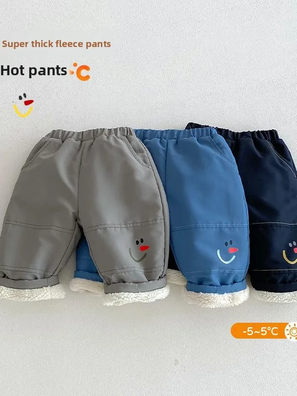 

Thiened повседневные брюки, детские теплые зимние брюки с принтом лица, длинные брюки с героями мультфильмов, модные детские штаны