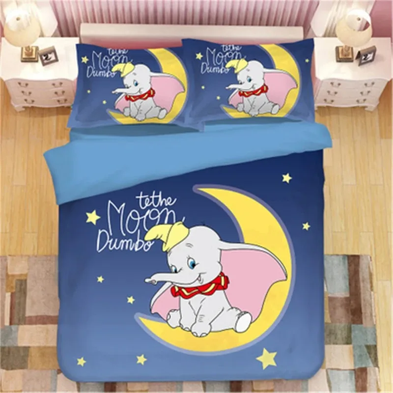 3D Printed Anime Bedding Set,Dumbo Quilt Duvet,Baby Elephant Peripheral Family Decoration Textile Cover Bedclothes Set