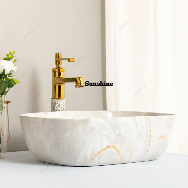 Ceramic counter basin Household square wash basin Balcony bathroom wash basin