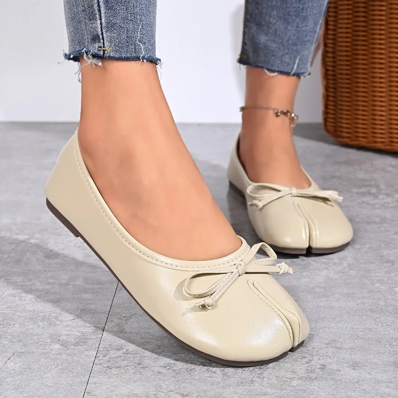 Soft Split Toe Tabi Ballet Flats Women Bowknot Leather Round Toe Ballerina Shoes Low Heel Slip on Loafers Casual Moccasins 2026 view 5