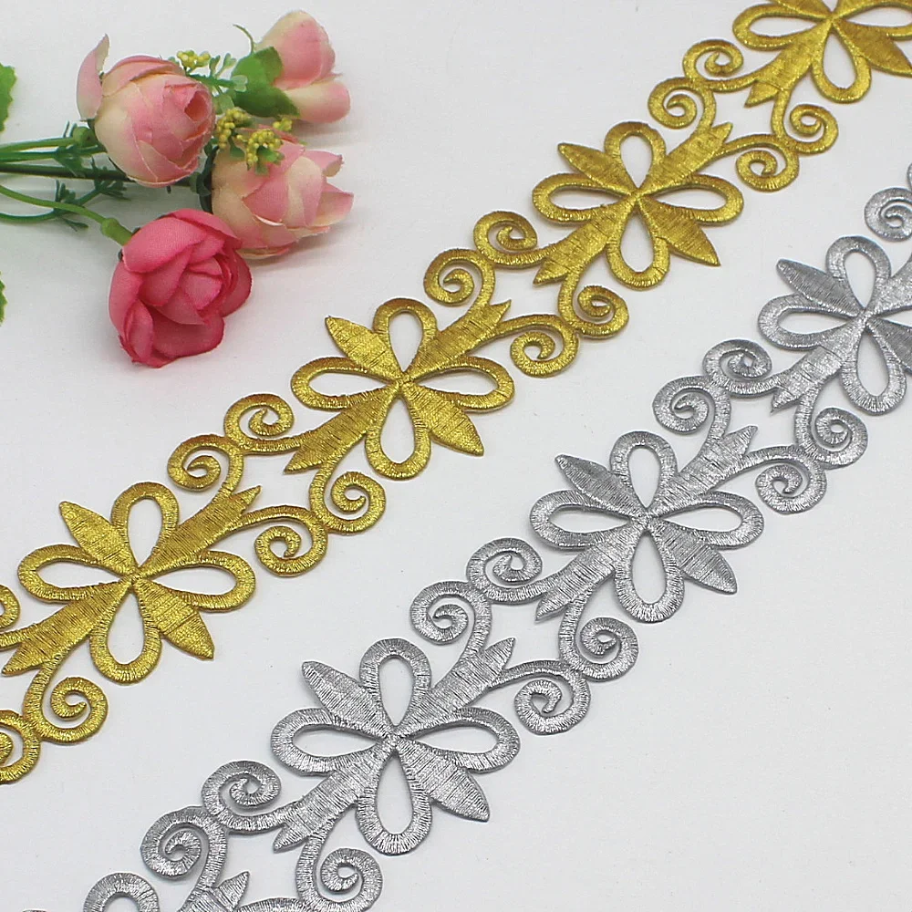 Gold Embroidered Lace For Cosplay Costume Braid Vintage Applique Iron On Gold and Sliver Metallic Lace 5CM