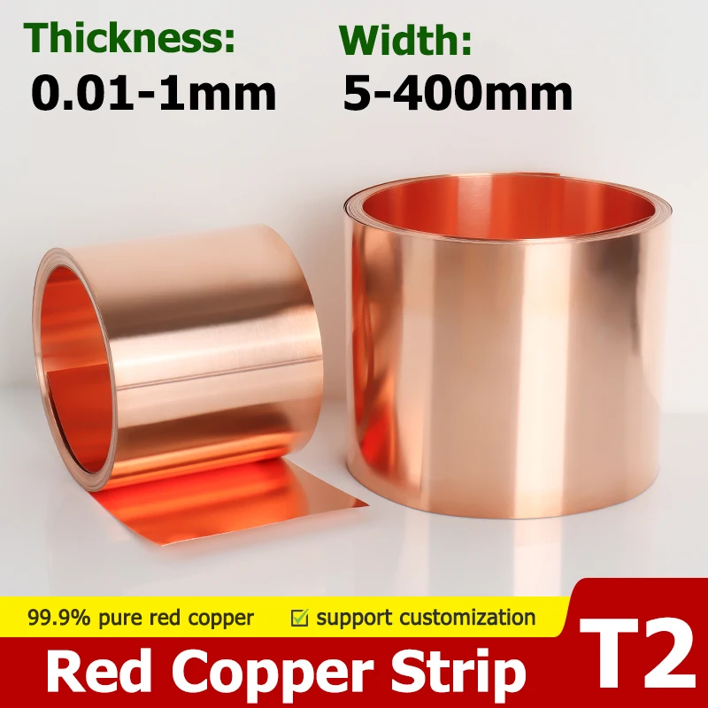 

1Meter 99.9% T2 Red Copper Strip Sheet Thickness 0.01-1mm Copper Coil Plate Width 10-400mm 0.02/0.05/ 0.1/0.15/0.2/0.25/0.3/0.4