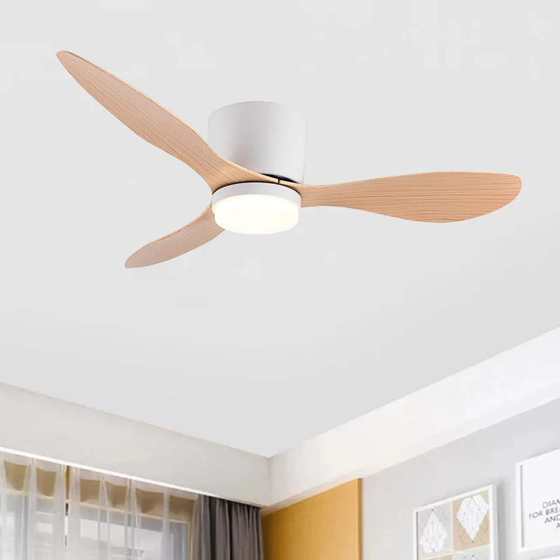 IRALAN Low Floor Ceiling Fans 52/42 Inch Remote Control Cooling Fans Lamp Design Ceiling Fan With Light White wood Color FAN