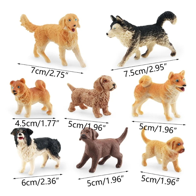 Dog Figurines Playset 8PCS Realistic Detailed Plastic Puppy Figures Toy Dogs Cake for Kids