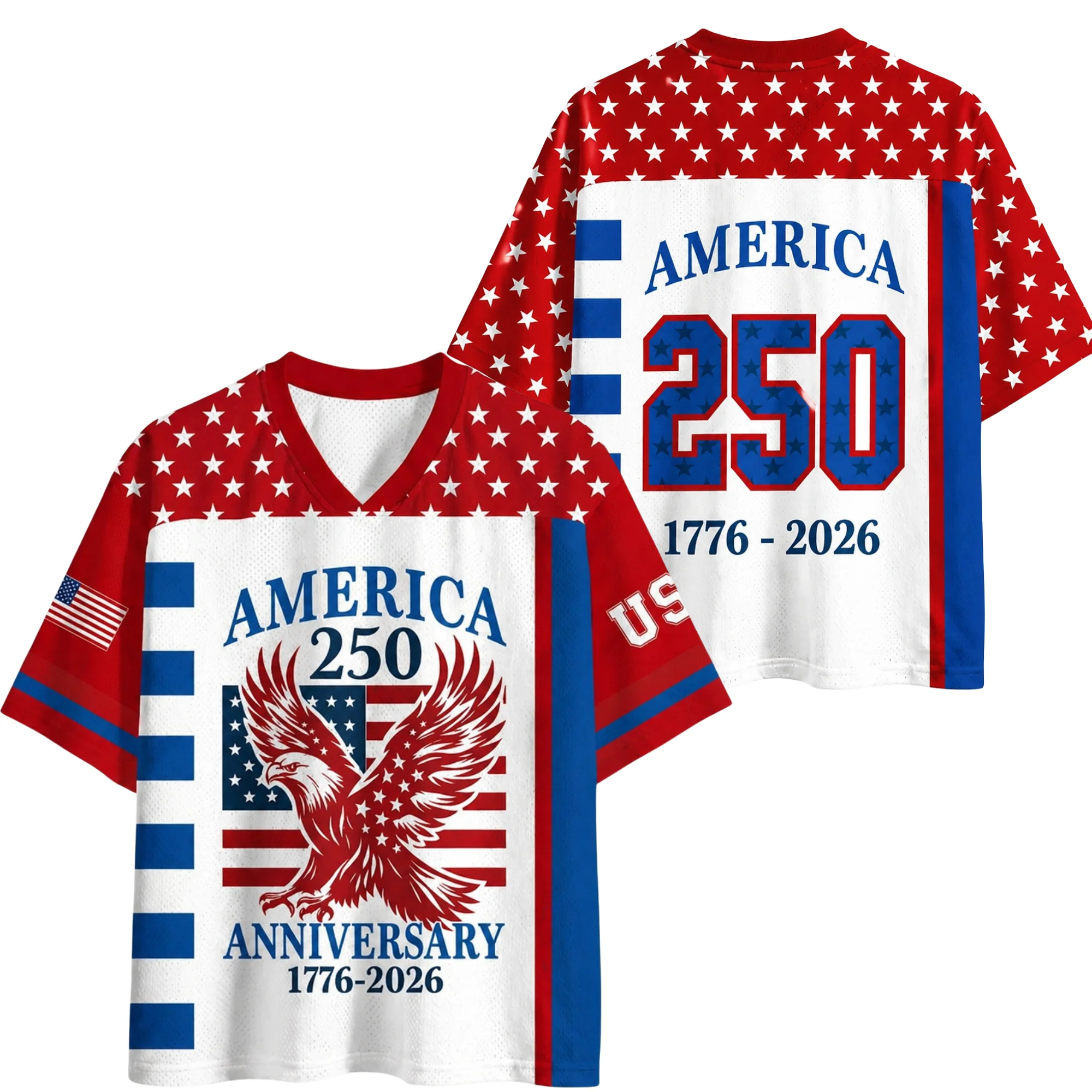Celebrating The 250th Anniversary of American Independence in The Summer of 2026 Freedom Eagle 3D Printed Casual V-neck T-shirt