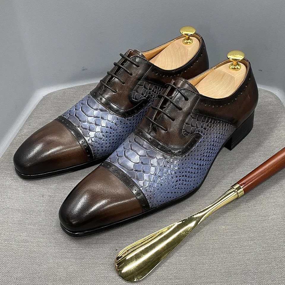 Men\'s Black Heel Design Daniel Wafer Laced‎ Dress Shoes Wing Tip Size 43 Winter Luxury Men Genuine Leather Shoes Lace Up Wedding  main image 2